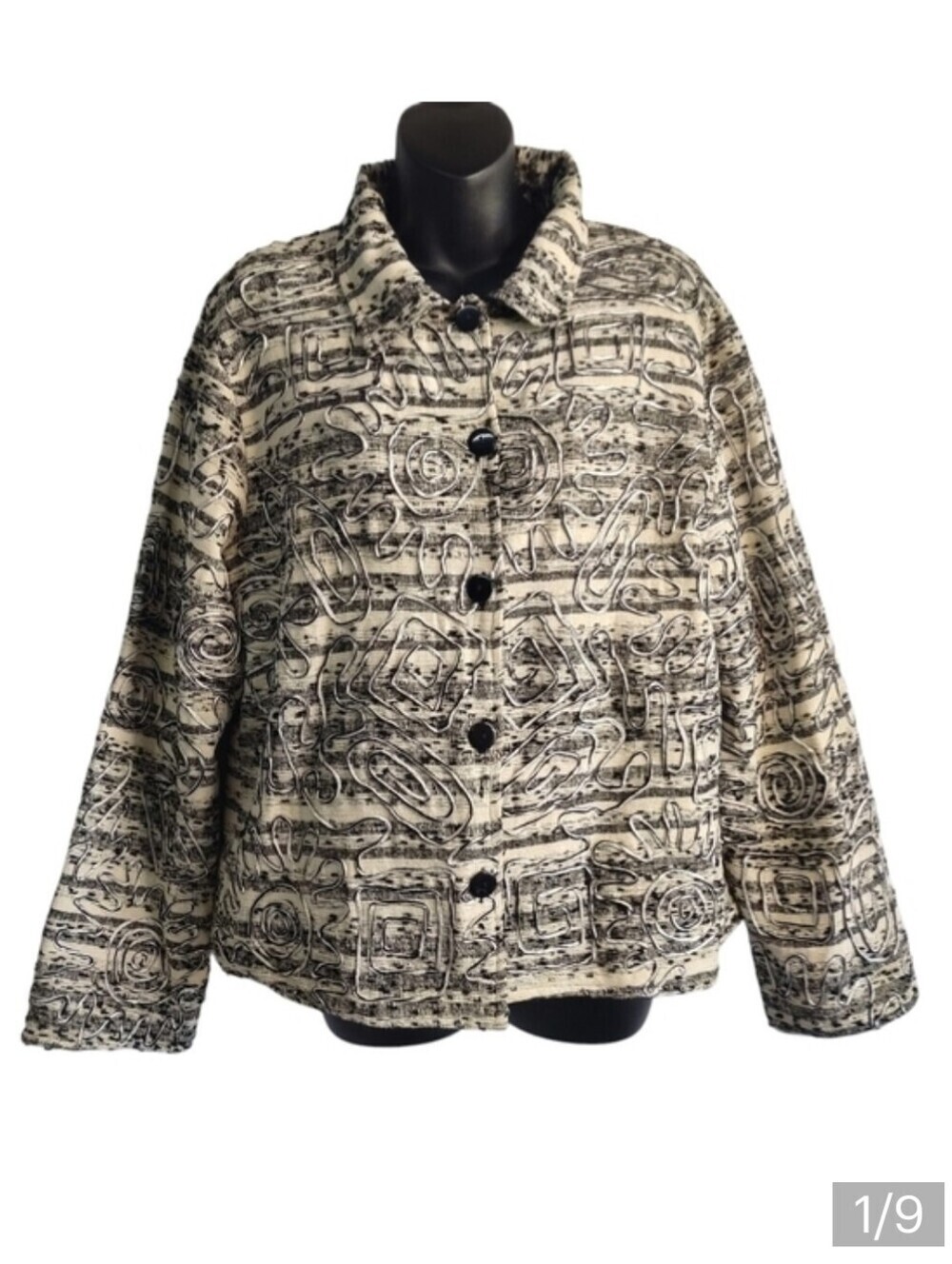 Keren Hart Blazer Jacket Women's Black Cream Embroidered Blazer Jacket Sz Large